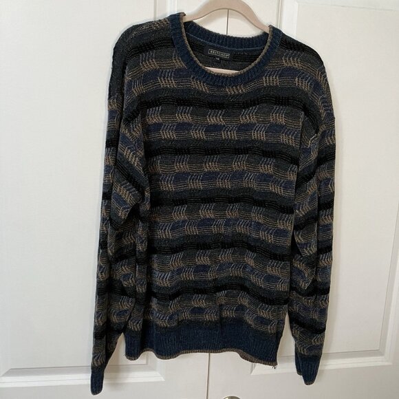 Vintage Britches Chenille Sweater Mens L Stripe Grandpa 90s Knit - Picture 1 of 8